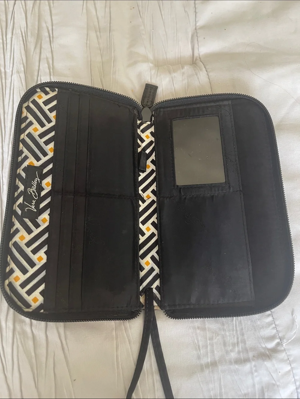 Vera Bradley Black Quilted Zip-Around Wallet with Logo Plaque